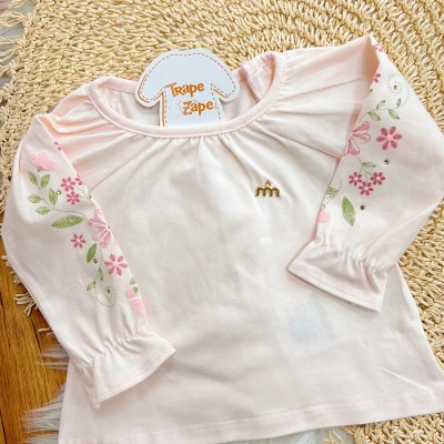 Conj. Batinha com Flores nas Mangas e Calça Legging - Rosa e Rose